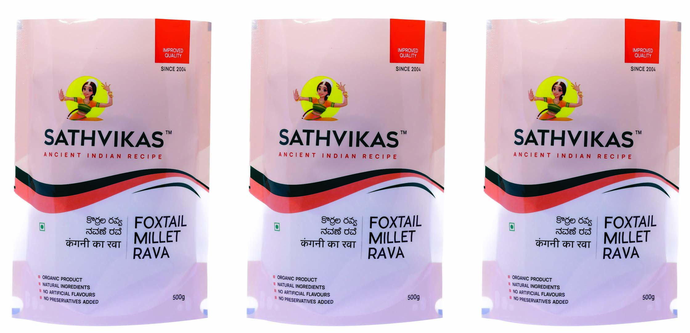 Sathvikas Korralu / Foxtail Millet Ravva (500 grams) Pack Of 3.